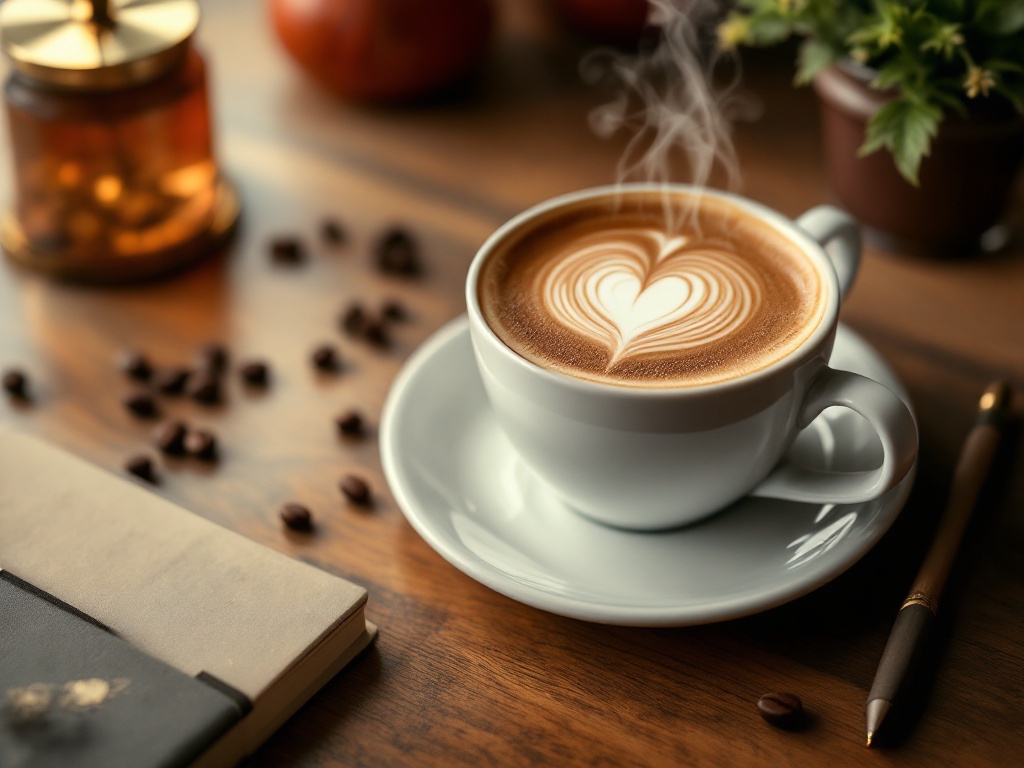 A cup of coffee on a wooden table